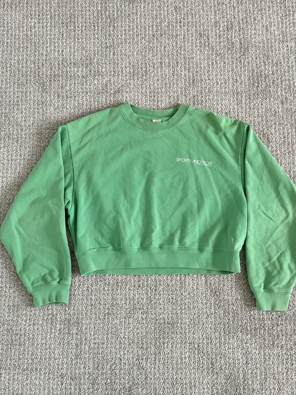 Sporty & Rich Kelly Green Cropped Crewneck Sweatshirt in Small